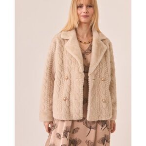 NKN Nekane Fresia Ivory Beige Faux Fur Braided Jacket Medium